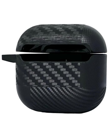  Силиконовый чехол для AirPods 4 с карабином под карбон с черепом чёрный
