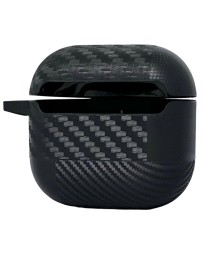 Силиконовый чехол для AirPods 4 с карабином под карбон с черепом чёрный