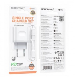 Сетевое зар. устр. Borofone BA99A с шнуром Type-C на Lightning 1C 20W белое