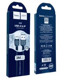 Usb Кабель-зарядка Lightning Hoco X20 Flash 2.0A 3м силиконовый черный