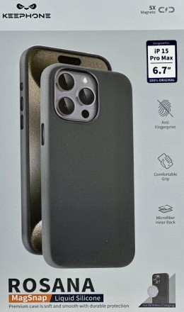  Накладка для i-Phone 15 Pro Max Keephone Rosana MagSnap серая