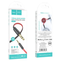 Аудиокабель AUX 3.5мм Hoco UPA16 1м плоский силиконовый красно-черный