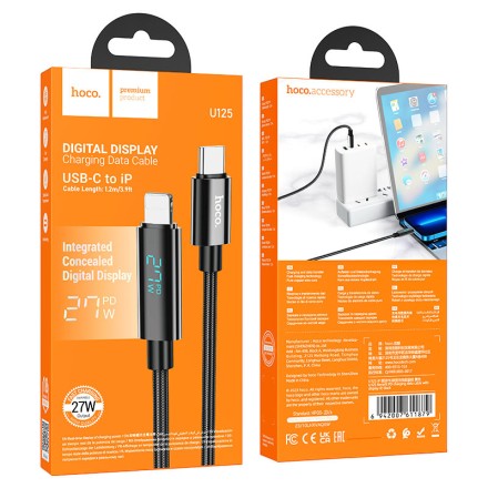  Usb Кабель-зарядка Type-C на Lightning с дисплеем Hoco U125 27W 1.2м черный