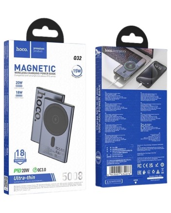  Powerbank с беспроводной зарядкой MagSafe Hoco Q32 5000mAh 1USB-C 20W серебристый
