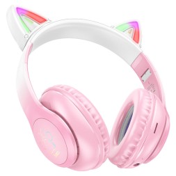 Стереонаушники Bluetooth Полноразмерные Hoco W42 Cat Ear BT5.3/10ч розовые