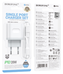 Сетевое зар. устр. Borofone BA99A с кабелем Type-C на Type-C 1C 20W белое