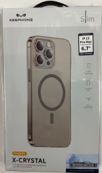 Накладка для i-Phone 15 Pro Max Keephone X-Crystal Magsafe титан прозрачный