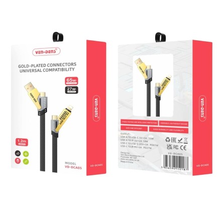  Usb Кабель-зарядка 4в1 2Type-C/Lightning/USB Ven-Dens DCA05 65W черно-золотой