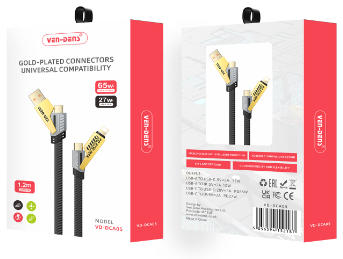  Usb Кабель-зарядка 4в1 2Type-C/Lightning/USB Ven-Dens DCA05 65W черно-золотой
