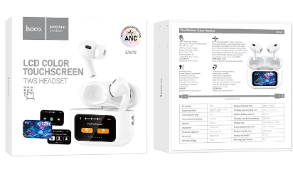  Беспроводные наушники Hoco EW72 с шумоподавлением в кейсе с сенсорным экраном белые
