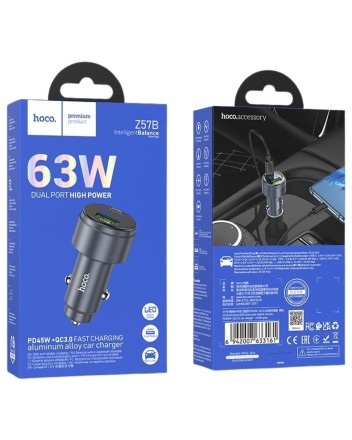  Автомобильное заряд. устр. Hoco Z57B 1USB/1C 63W серый