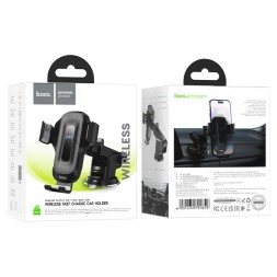 Держатель c беспроводной зарядкой на торпеду Hoco HW3 15W с зажимом черный