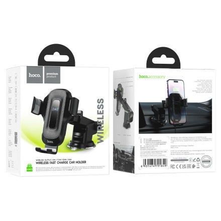  Держатель c беспроводной зарядкой на торпеду Hoco HW3 15W с зажимом черный