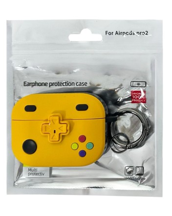  Силиконовый чехол для AirPods Pro 2 c карабином (gameboy) жёлтый