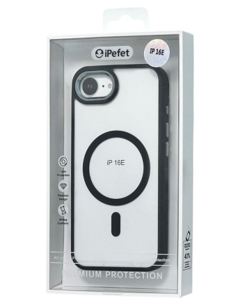  Накладка для i-Phone 16E iPefet case MagSafe силикон прозрачный бока черные