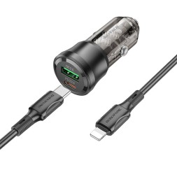 Автомобильное заряд. устр. Borofone BZ25 1USB/1USB-C с кабелем C-C PD20W+QC3.0 38W черное