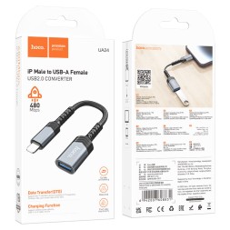 Кабель-переходник Hoco UA24 Lightning (папа) на USB (мама) серебристый
