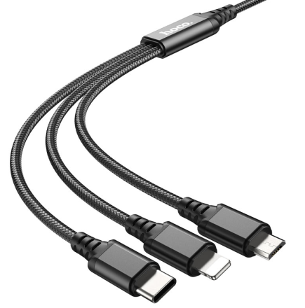  Usb Кабель-зарядка Hoco X76 3в1 Micro/Lightning/Type-C 1м черный