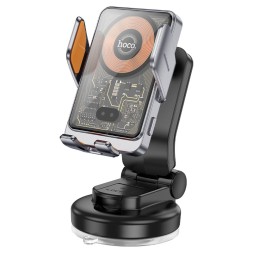 Держатель c беспроводной зарядкой на торпеду Hoco HW8 15W с зажимом серый