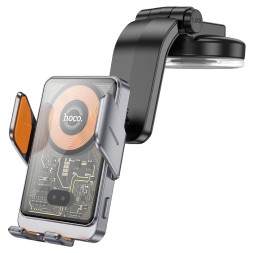 Держатель c беспроводной зарядкой на торпеду Hoco HW8 15W с зажимом серый