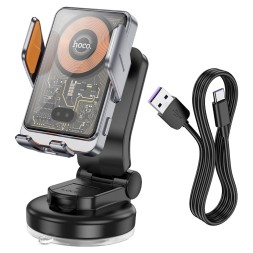 Держатель c беспроводной зарядкой на торпеду Hoco HW8 15W с зажимом серый