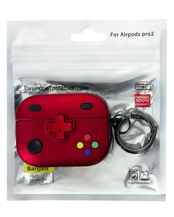 Силиконовый чехол для AirPods Pro 2 c карабином (gameboy) красный