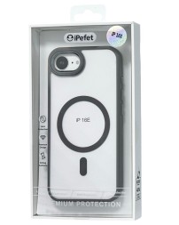 Накладка для i-Phone 16E iPefet case MagSafe силикон прозрачный бока серые