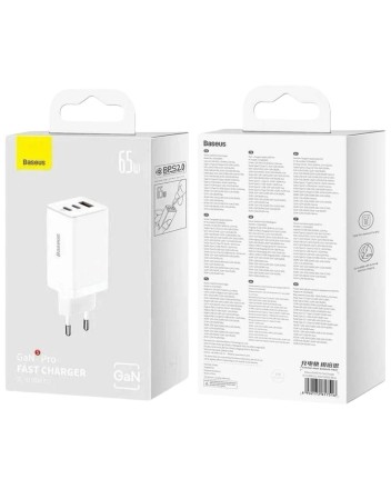  Сетевое зар. устр. Baseus GaN5 Pro Fast Charger 1USB+2C 65W CCGP120202 белое