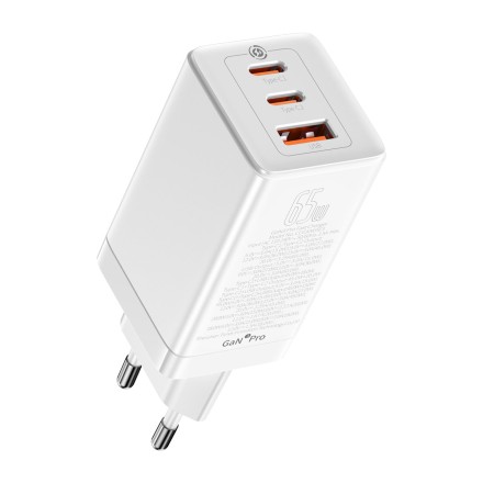  Сетевое зар. устр. Baseus GaN5 Pro Fast Charger 1USB+2C 65W CCGP120202 белое