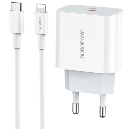 Сетевое зар. устр. Borofone BA38A Plus с шнуром Type-C на Lightning 1C 20W белое