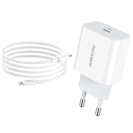  Сетевое зар. устр. Borofone BA38A Plus с шнуром Type-C на Lightning 1C 20W белое