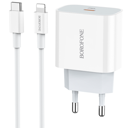  Сетевое зар. устр. Borofone BA38A Plus с шнуром Type-C на Lightning 1C 20W белое