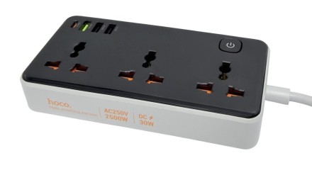  Сетевой фильтр Hoco AC8A 3 розетки/3USB/1USB-C 5м черный