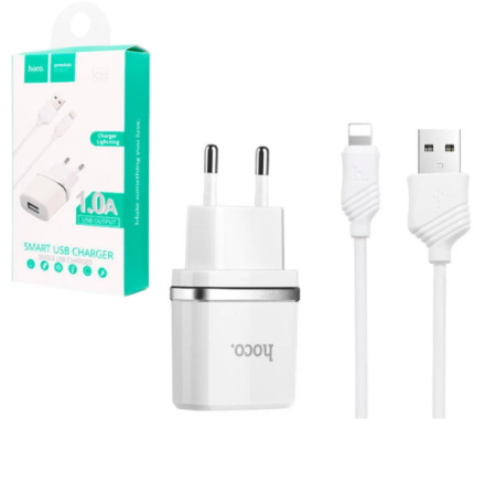  Сетевое зар. устр. Hoco C11 с шнуром Lightning 1USB 1A белое