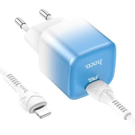  Сетевое зар. устр. Hoco C101A с шнуром Type-C на Lightning 1С PD3.0/QC3.0 20W ледяной синий