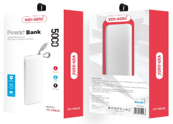  Powerbank Ven-Dens PB028 5000mAh USB/Type-C кабель белый