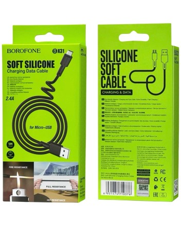  Usb Кабель-зарядка Micro Borofone BX31 2.4A 1м силиконовый чёрный