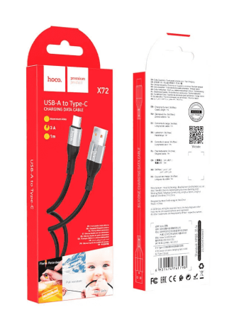  Usb Кабель-зарядка Type-C Hoco X72 Silicone 3A 1м мягкий силиконовый черный