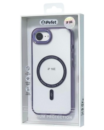  Накладка для i-Phone 16E iPefet case MagSafe силикон прозрачный бока сиреневые
