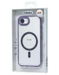 Накладка для i-Phone 16E iPefet case MagSafe силикон прозрачный бока сиреневые