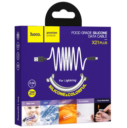 Usb Кабель-зарядка Lightning Hoco X21 Plus 2.4A 2м мягкий силиконовый белый