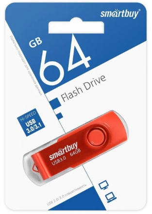  3.0 USB флеш накопитель Smartbuy 64GB Twist (SB064GB3TWB) краcный