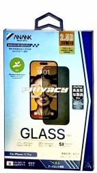 Защитное стекло i-Phone 17 Pro 6.3" Anank 5X Reinforced 2.5D 180° Антишпион черное