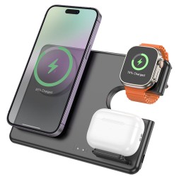 Беспроводное зарядное устройство 3in1 смартфон/Watch/AirPods Hoco CQ1 15W черное