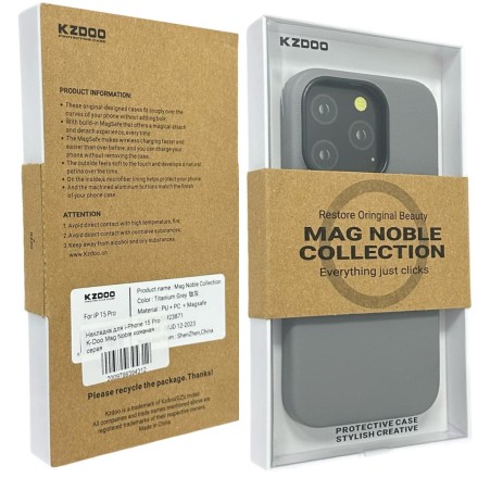  Накладка для i-Phone 15 Pro K-Doo Mag Noble кожаная серая