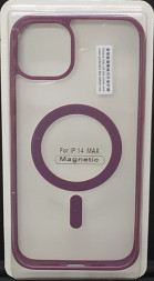 Накладка для iPhone 14 Max 6.7&quot; Magsafe силикон прозрачный бока бордовая