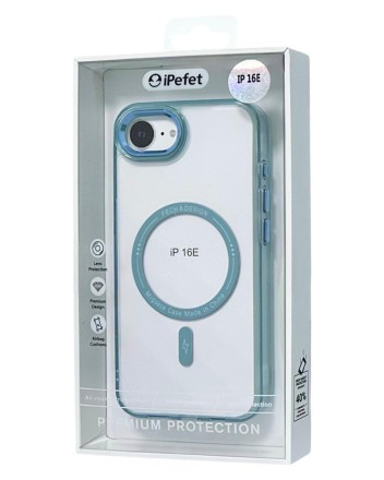  Накладка для i-Phone 16E iPefet case MagSafe силикон прозрачный бока бирюзовые