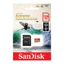 micro SDXC карта памяти SanDisk 128GB Cl10 U3 A2 V30 Extreme 160MB/s с адапт.(SDSQXA1-128G-GN6AA)
