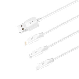 Usb Кабель-зарядка Hoco X1 Rapid 3in1 Lightning/Micro/Type-C 2.4A 1м силиконовый белый