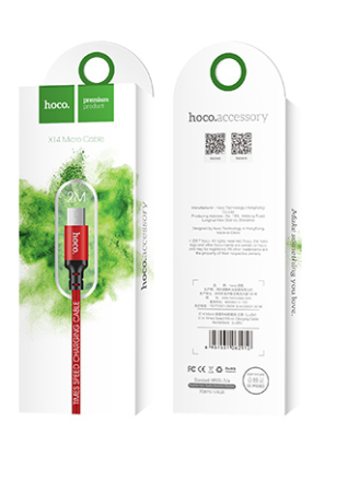  Usb Кабель-зарядка Micro Hoco X14 Times speed 2A 2м в тканевой оплетке красный